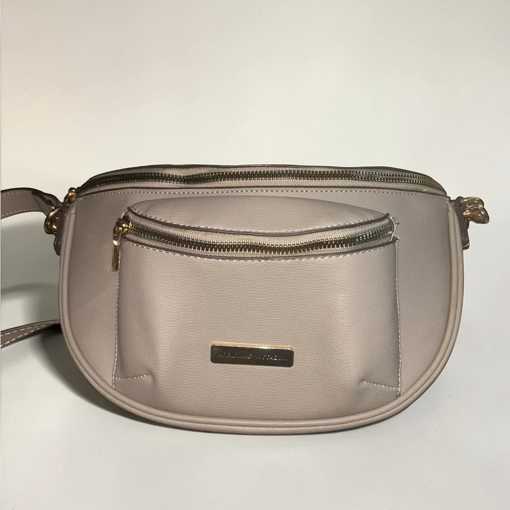 Adrienne Vittadini Grey Crossbody Belt‎ Bag with Gold Hardware